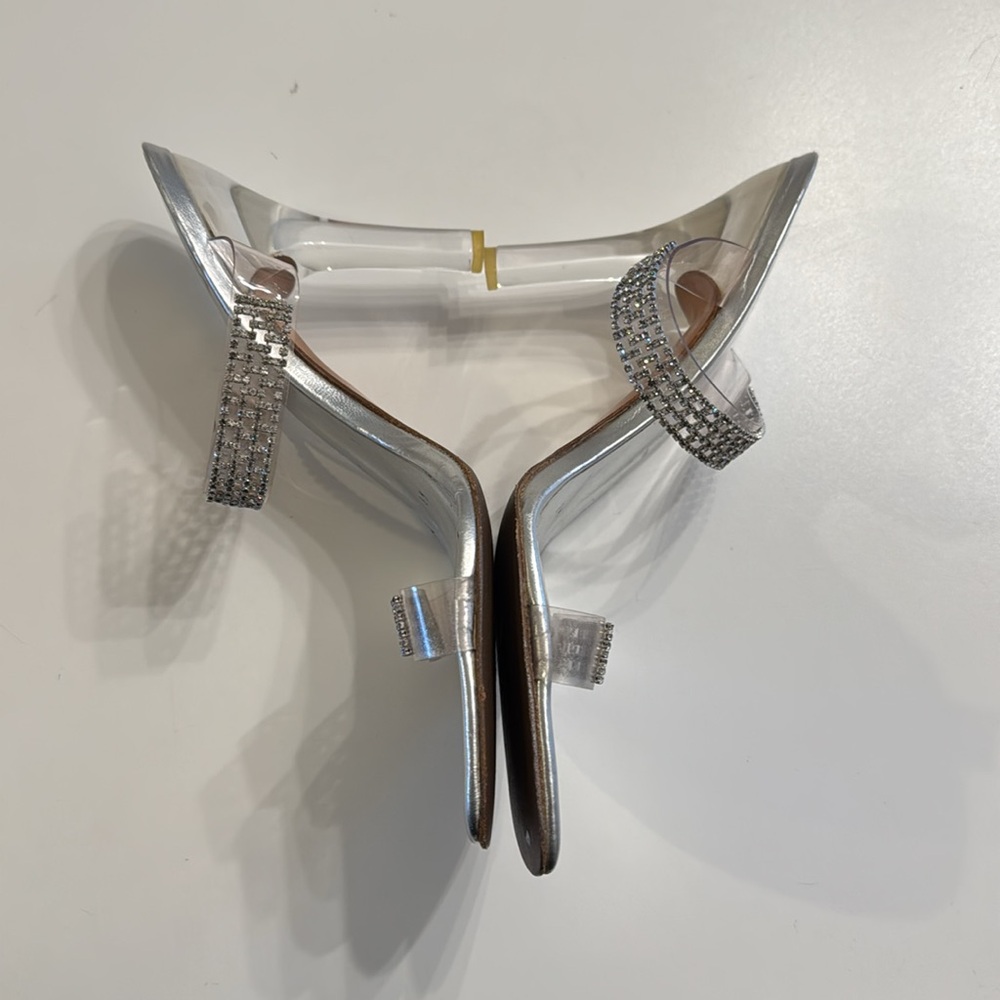 Stuart Weitzman Aleena Crystal Lucite Rhinestone Slide Heels Sandals Size 8 EUC - Picture 5 of 14